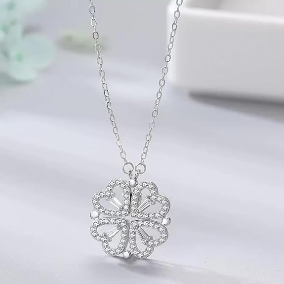 Silver Plated Clover Magnet Leaf Pendent Chain Necklace Boho Bloom