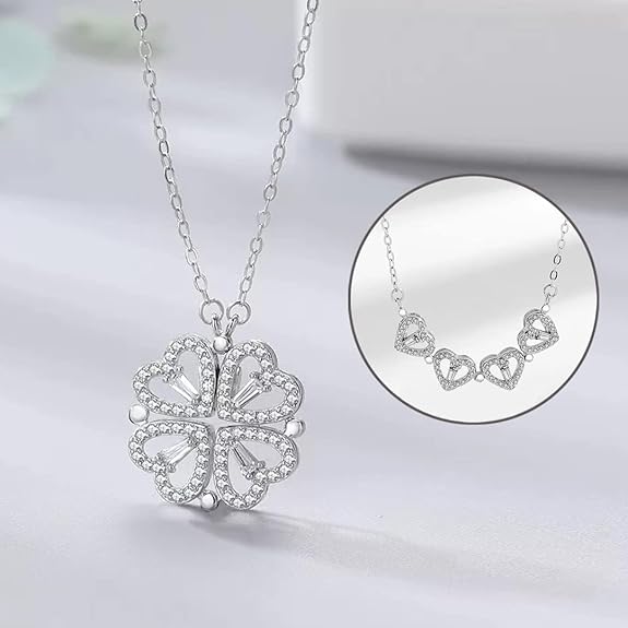 Silver Plated Clover Magnet Leaf Pendent Chain Necklace Boho Bloom