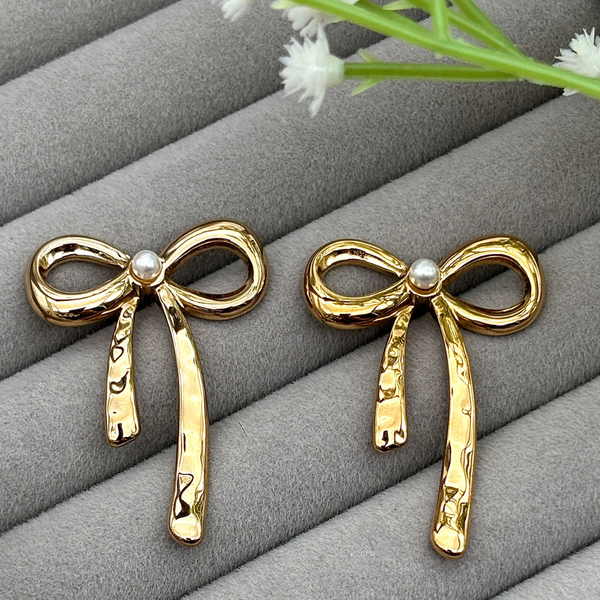 Anti Tarnish Golden Bow Tie Stud Earrings Boho Bloom