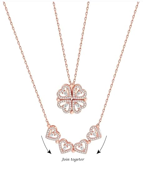 Rose Gold Plated Clover Magnet Leaf Pendent Chain Necklace Boho Bloom