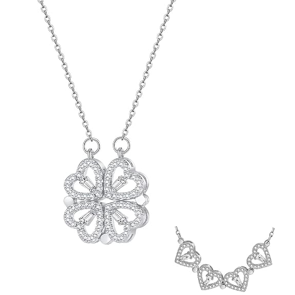 Silver Plated Clover Magnet Leaf Pendent Chain Necklace Boho Bloom