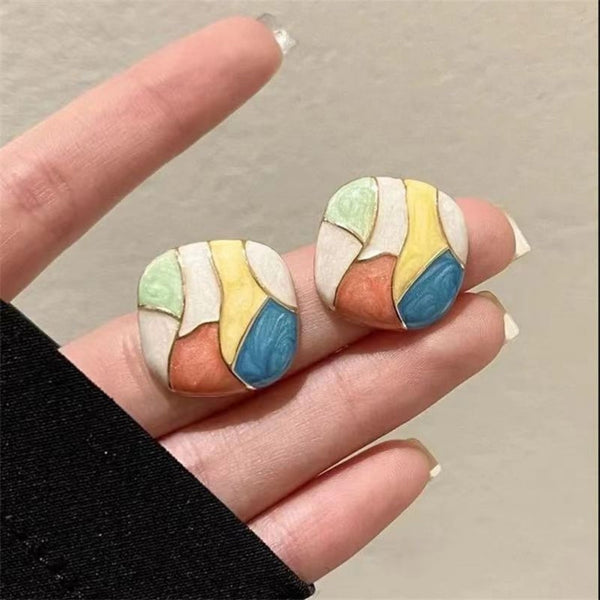 Gold Plated Multi-color Cube Stud Earring Boho Bloom
