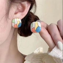 Gold Plated Multi-color Cube Stud Earring Boho Bloom