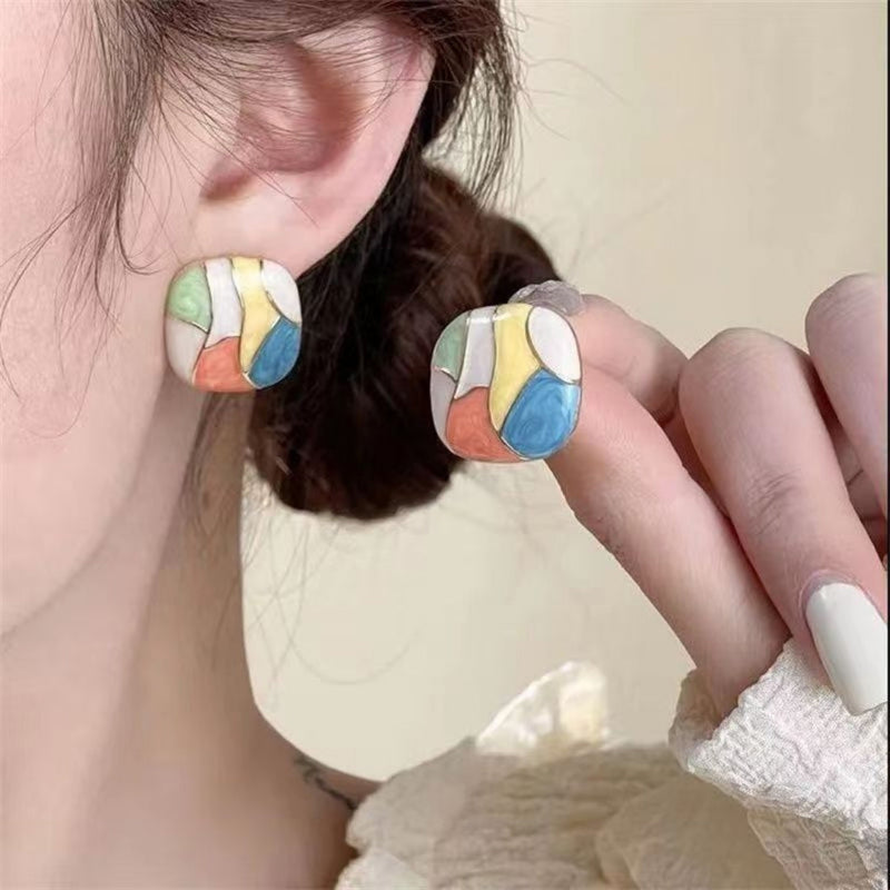 Gold Plated Multi-color Cube Stud Earring Boho Bloom