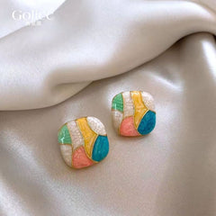 Gold Plated Multi-color Cube Stud Earring Boho Bloom