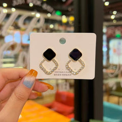 Black Square Shiny Zircon Earring Boho Bloom