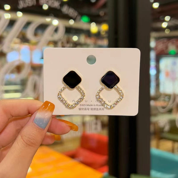 Black Square Shiny Zircon Earring Boho Bloom
