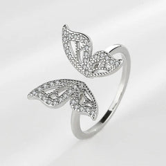 Silver Butterfly Wings Open Ring Boho Bloom
