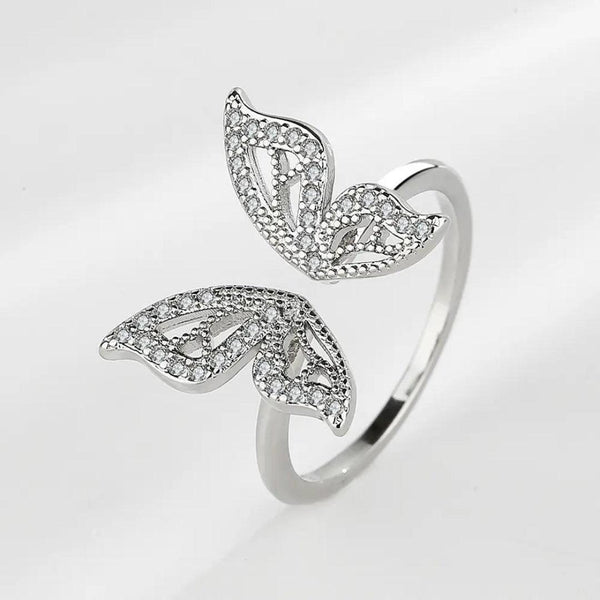 Silver Butterfly Wings Open Ring Boho Bloom