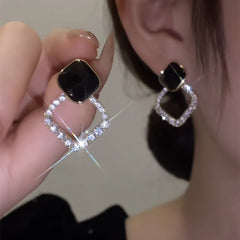 Black Square Shiny Zircon Earring Boho Bloom