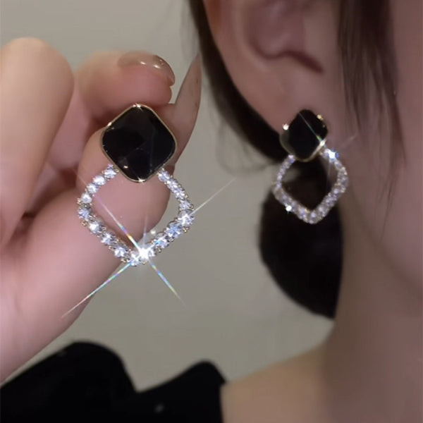 Black Square Shiny Zircon Earring Boho Bloom
