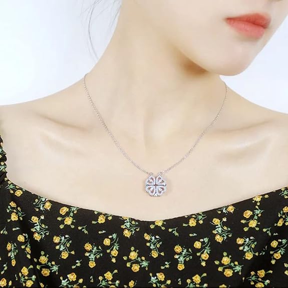 Silver Plated Clover Magnet Leaf Pendent Chain Necklace Boho Bloom
