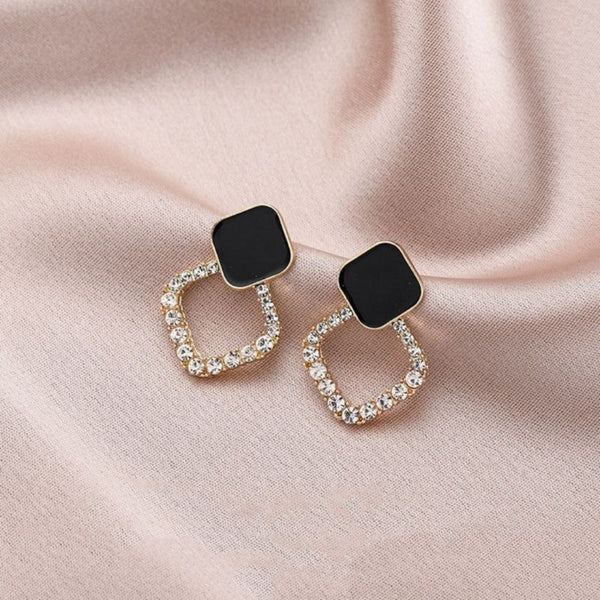 Black Square Shiny Zircon Earring Boho Bloom