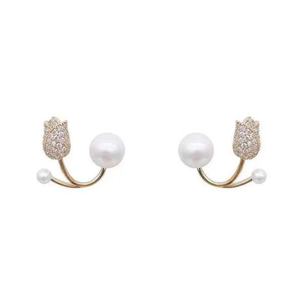 Gold Plated Mini Rose Pearl Stud Earring Boho Bloom