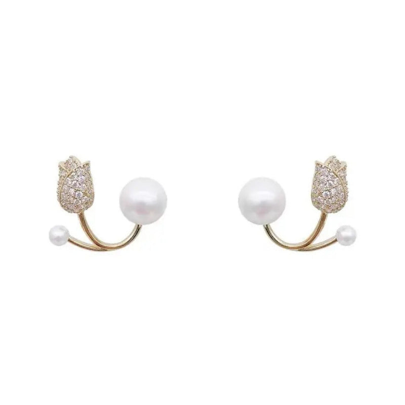 Gold Plated Mini Rose Pearl Stud Earring Boho Bloom