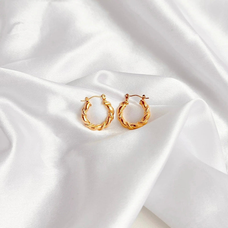 Anti tarnish twist Huggie Hoops earrings Boho Bloom