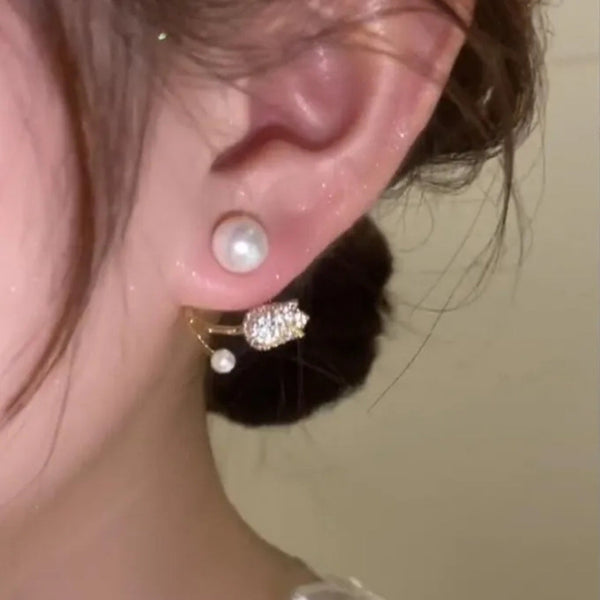 Gold Plated Mini Rose Pearl Stud Earring Boho Bloom