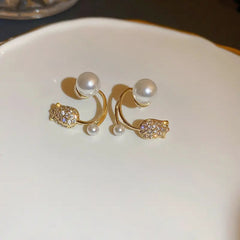 Gold Plated Mini Rose Pearl Stud Earring Boho Bloom