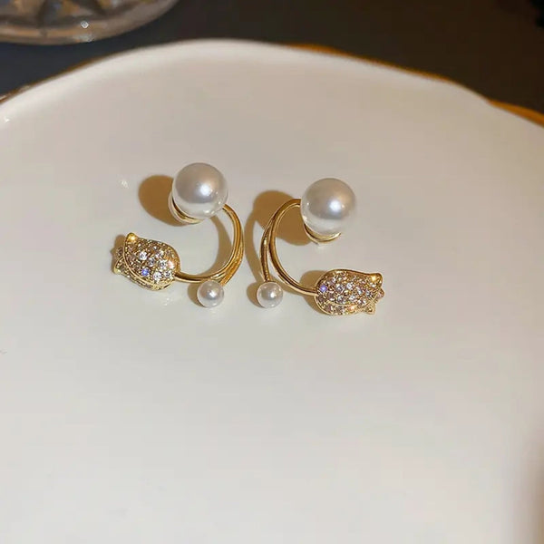 Gold Plated Mini Rose Pearl Stud Earring Boho Bloom