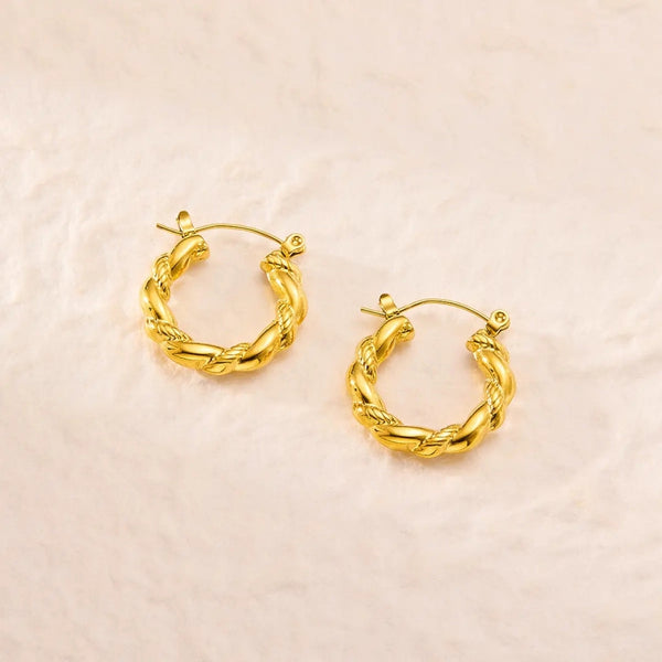 Anti tarnish twist Huggie Hoops earrings Boho Bloom