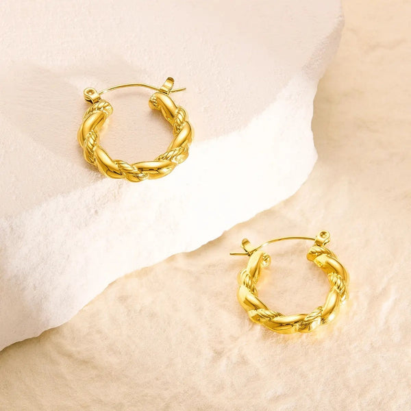 Anti tarnish twist Huggie Hoops earrings Boho Bloom
