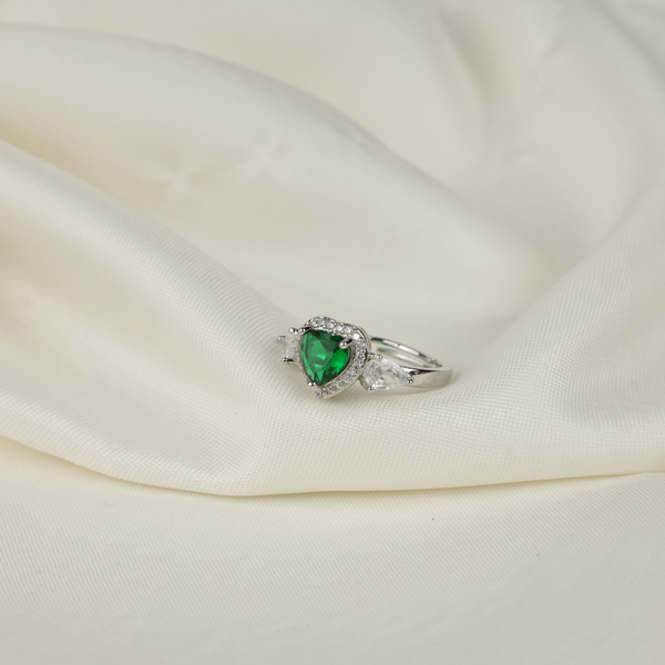 Green Heart American Diamond Ring Boho Bloom