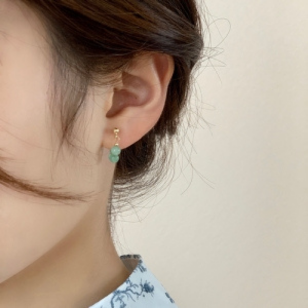 Gold Plated Green Beaded Hoop Earring Boho Bloom