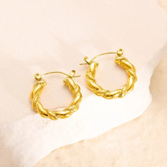 Anti tarnish twist Huggie Hoops earrings Boho Bloom