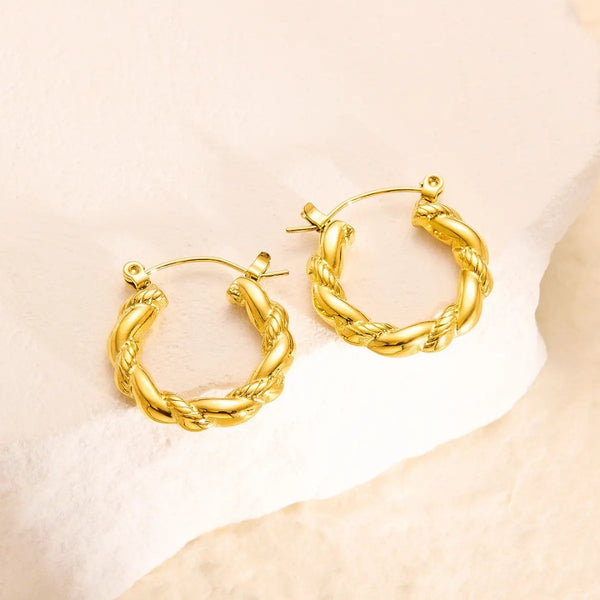 Anti tarnish twist Huggie Hoops earrings Boho Bloom
