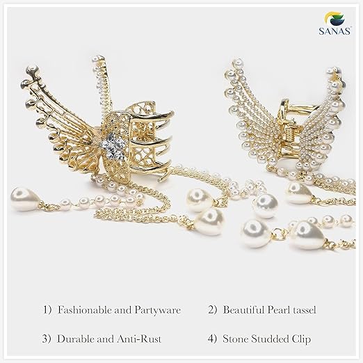 Golden Large Rhinestone butterfly Hair Accessories Beauty NX