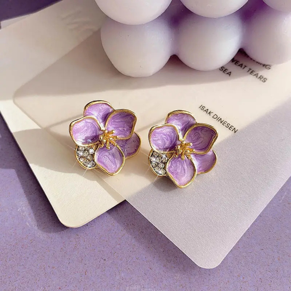 Beautiful Purple Flower Stud Earring Boho Bloom