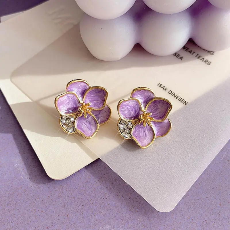 Beautiful Purple Flower Stud Earring Boho Bloom
