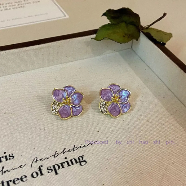 Beautiful Purple Flower Stud Earring Boho Bloom