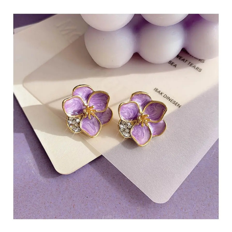 Beautiful Purple Flower Stud Earring Boho Bloom