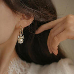 Gold Bow Pearl Drop Earrings Boho Bloom