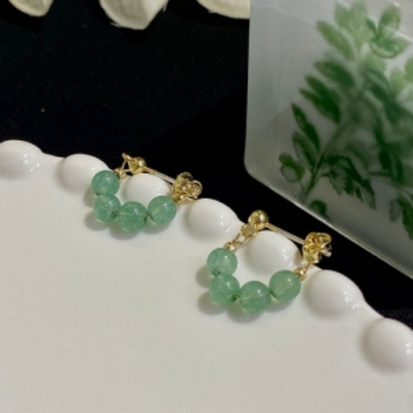 Gold Plated Green Beaded Hoop Earring Boho Bloom