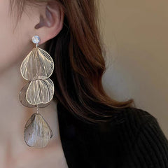 Rose Gold Metal Leaf Long Stud Earrings Boho Bloom