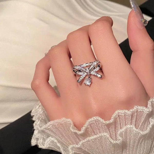 Bow-Design Ring with Gemstones Boho Bloom