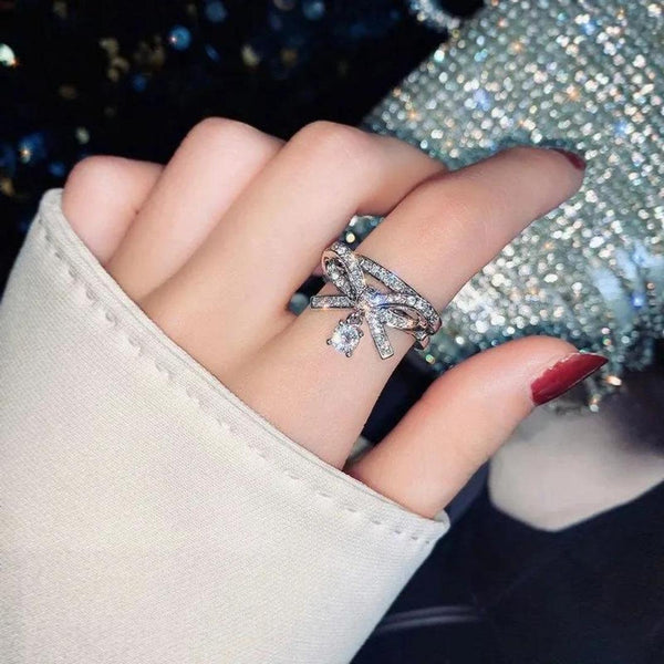 Bow-Design Ring with Gemstones Boho Bloom