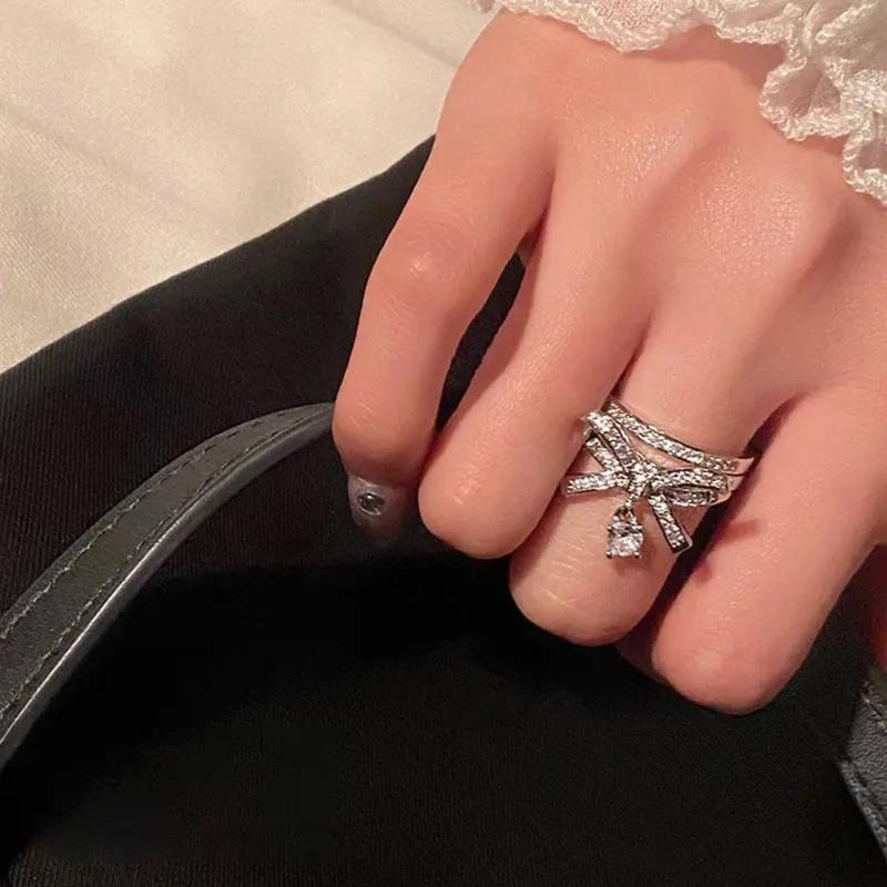 Bow-Design Ring with Gemstones Boho Bloom