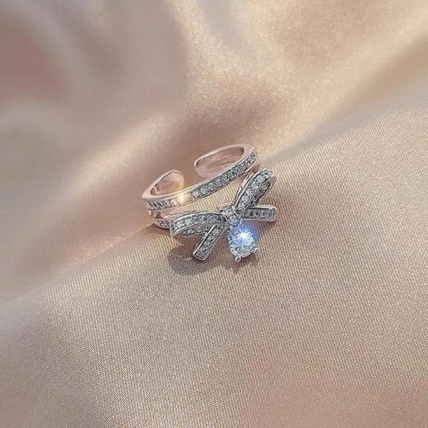 Bow-Design Ring with Gemstones Boho Bloom