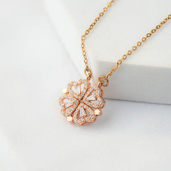 Rose Gold Plated Clover Magnet Leaf Pendent Chain Necklace Boho Bloom