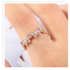 Rose Gold Plated Multi Butterfly Crystal Ring Boho Bloom