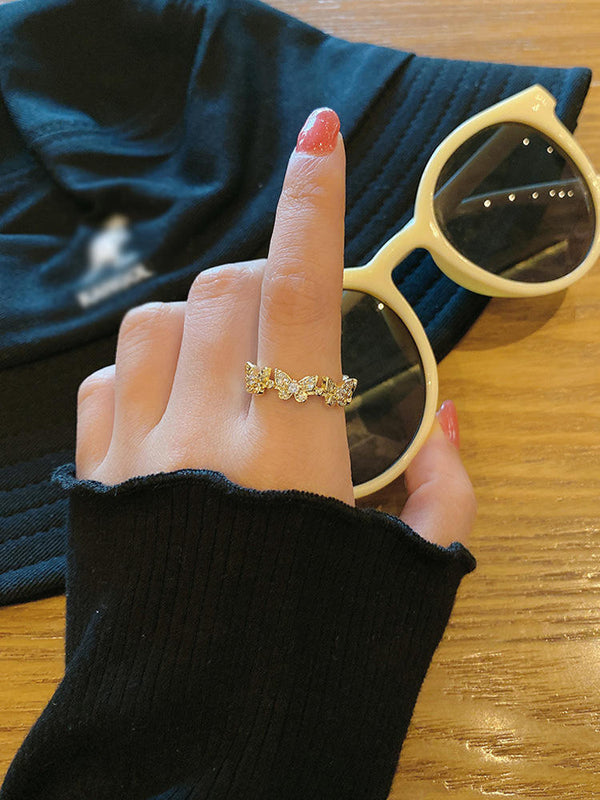 Rose Gold Plated Multi Butterfly Crystal Ring Boho Bloom