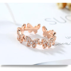 Rose Gold Plated Multi Butterfly Crystal Ring Boho Bloom