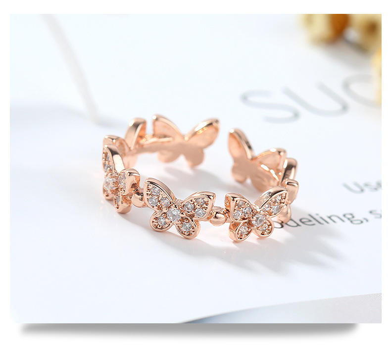 Rose Gold Plated Multi Butterfly Crystal Ring Boho Bloom