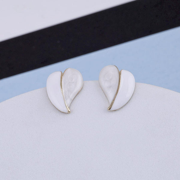 White Enamel Heart Stud Earrings Boho Bloom