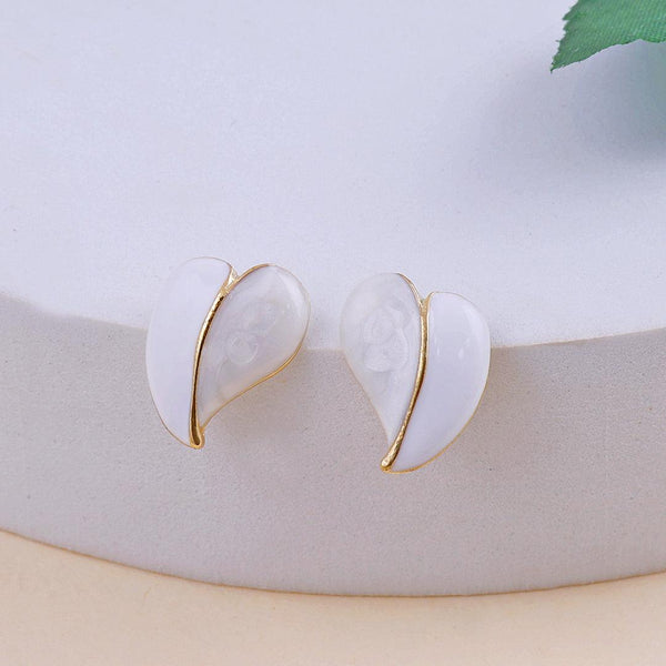 White Enamel Heart Stud Earrings Boho Bloom
