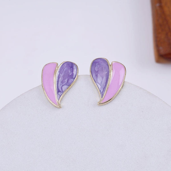 White Enamel Heart Stud Earrings Boho Bloom