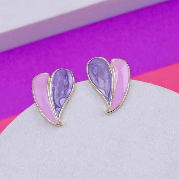 White Enamel Heart Stud Earrings Boho Bloom
